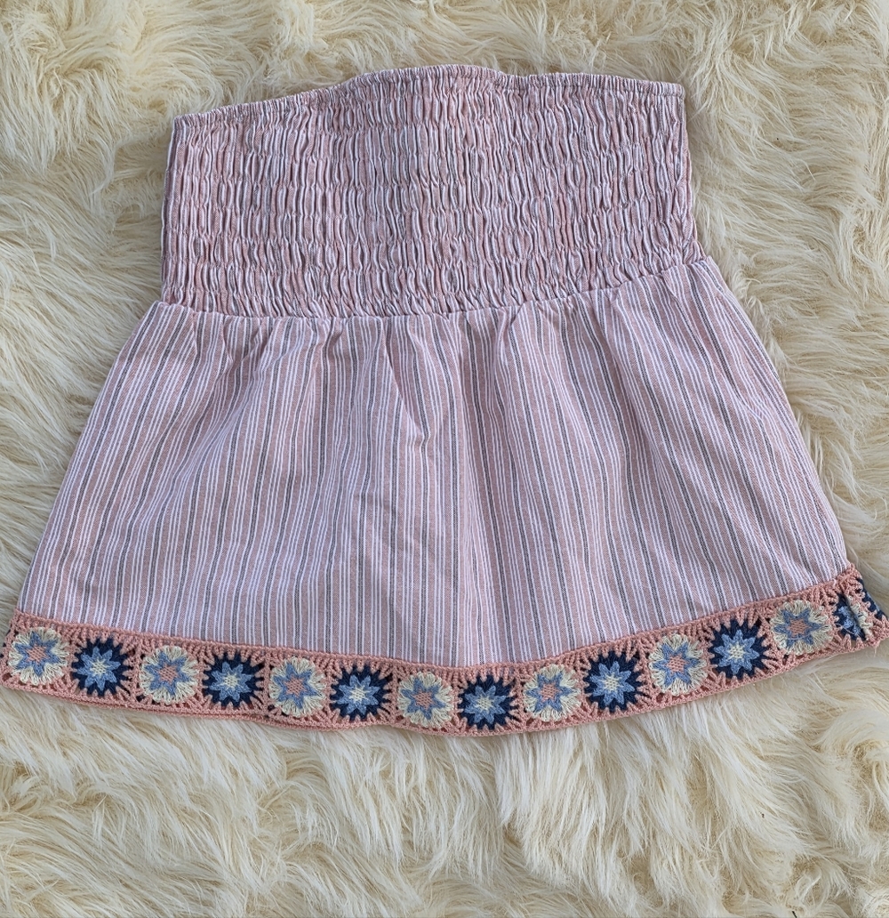 Lumiere Pink Striped Mini Skirt with Blue Accents